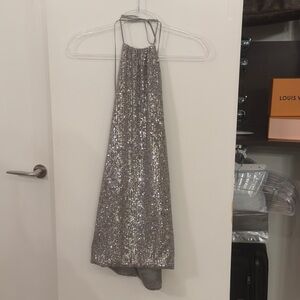 Self Love Silver Sequin Backless Dress